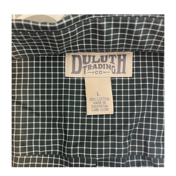 Duluth Trading Shirt Mens Large Wrinkle Fighter Slim Fit Long Sleeve Green Check - Picture 3 of 10